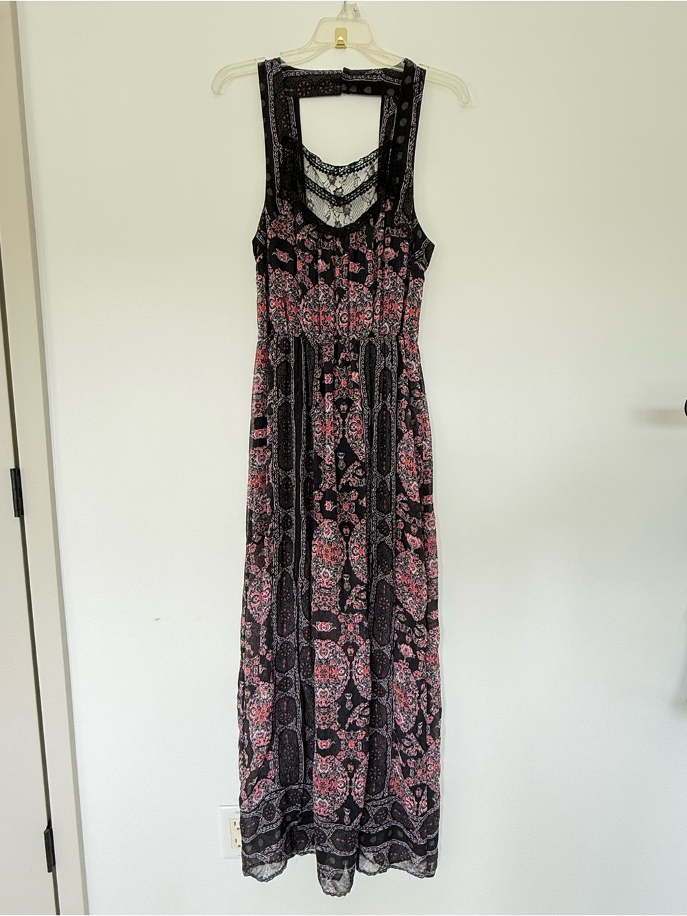 Free People Black & Pink Lace-Back Maxi Dress Women’s Size XS